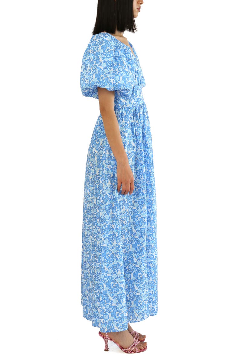 De Loreta Rococo Puff Sleeve Cotton A-Line Maxi Dress, Alternate, color, Lavanda Print