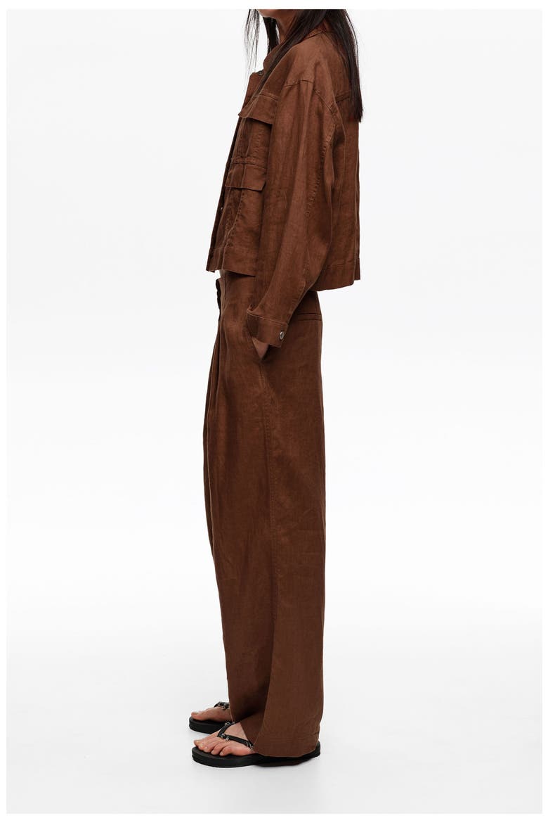 Linen Darted Straight-Fit Trousers, Alternate, color, WASHED BROWN