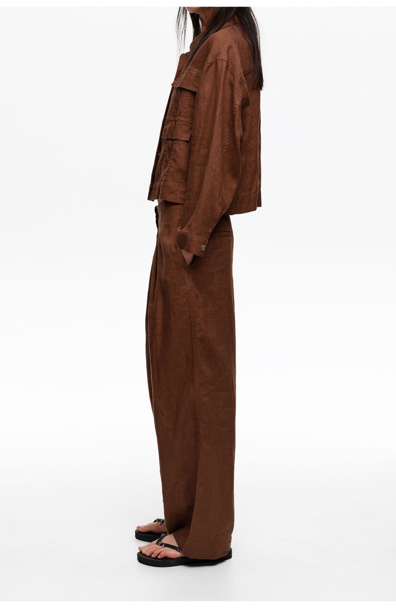Bimba y Lola Linen Darted Straight-Fit Trousers, Alternate, color, Washed Brown