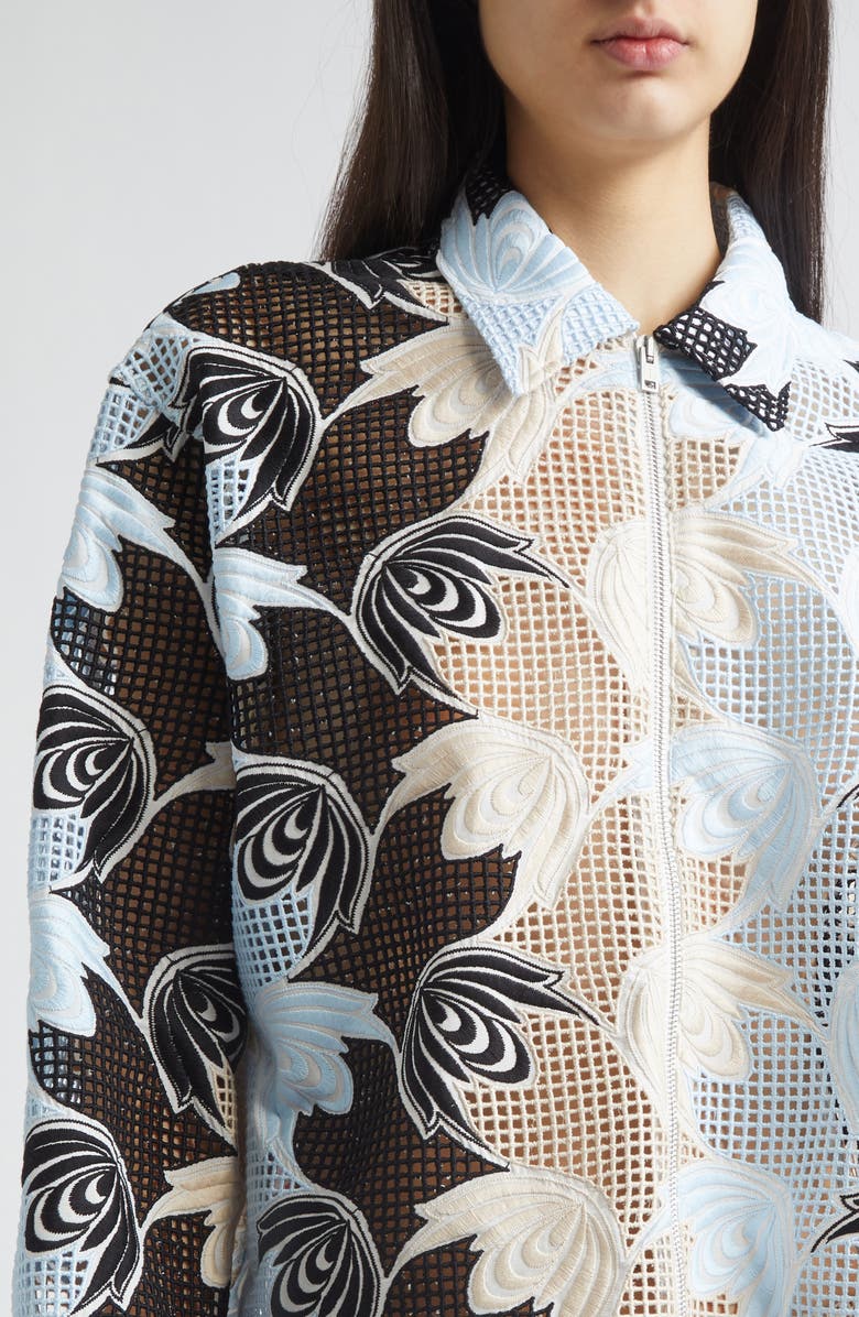 Marni Floral Embroidered Cotton Blend Shirt, Alternate, color, Riw01 Lily White