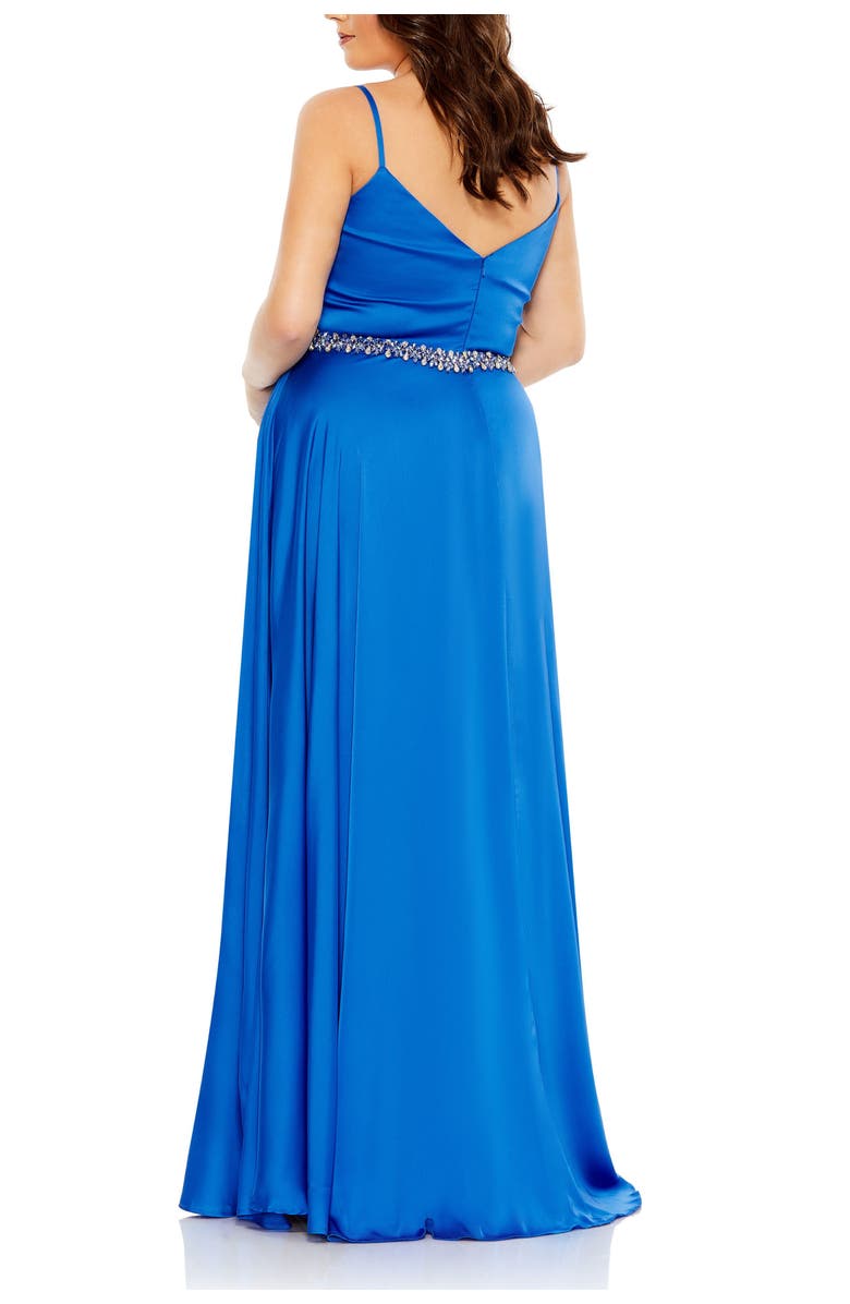 Mac Duggal Beaded Belt Faux Wrap A Line Gown, Alternate, color, Cobalt