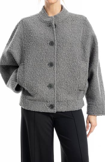 Max Studio High Pile Fleece Jacket In Gray