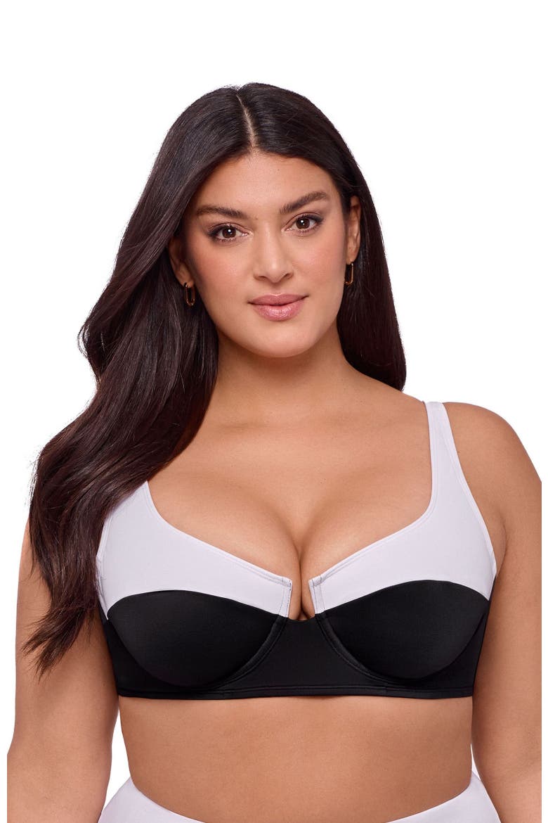 Supportive and Sculpting Tall Underwire Bikini Swimsuit Top, Main, color, Onyx Black Colorblock