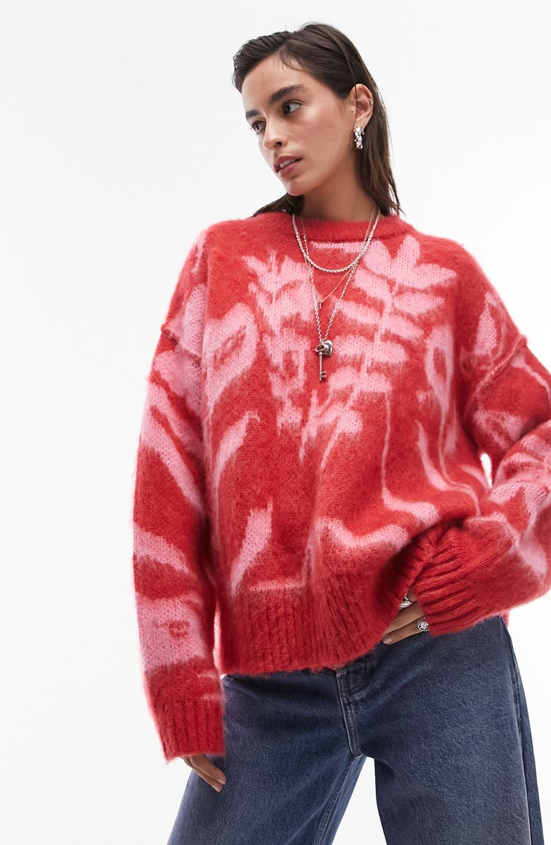 Topshop Blurred Floral Fuzzy Sweater, Main, color, 