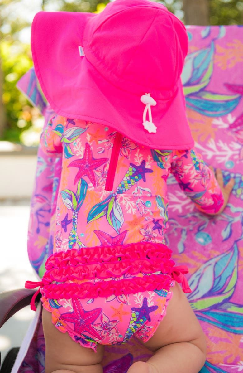 RuffleButts Kids' Mermaid Long Sleeve One-Piece Rashguard Swimsuit, Alternate, color, Pink