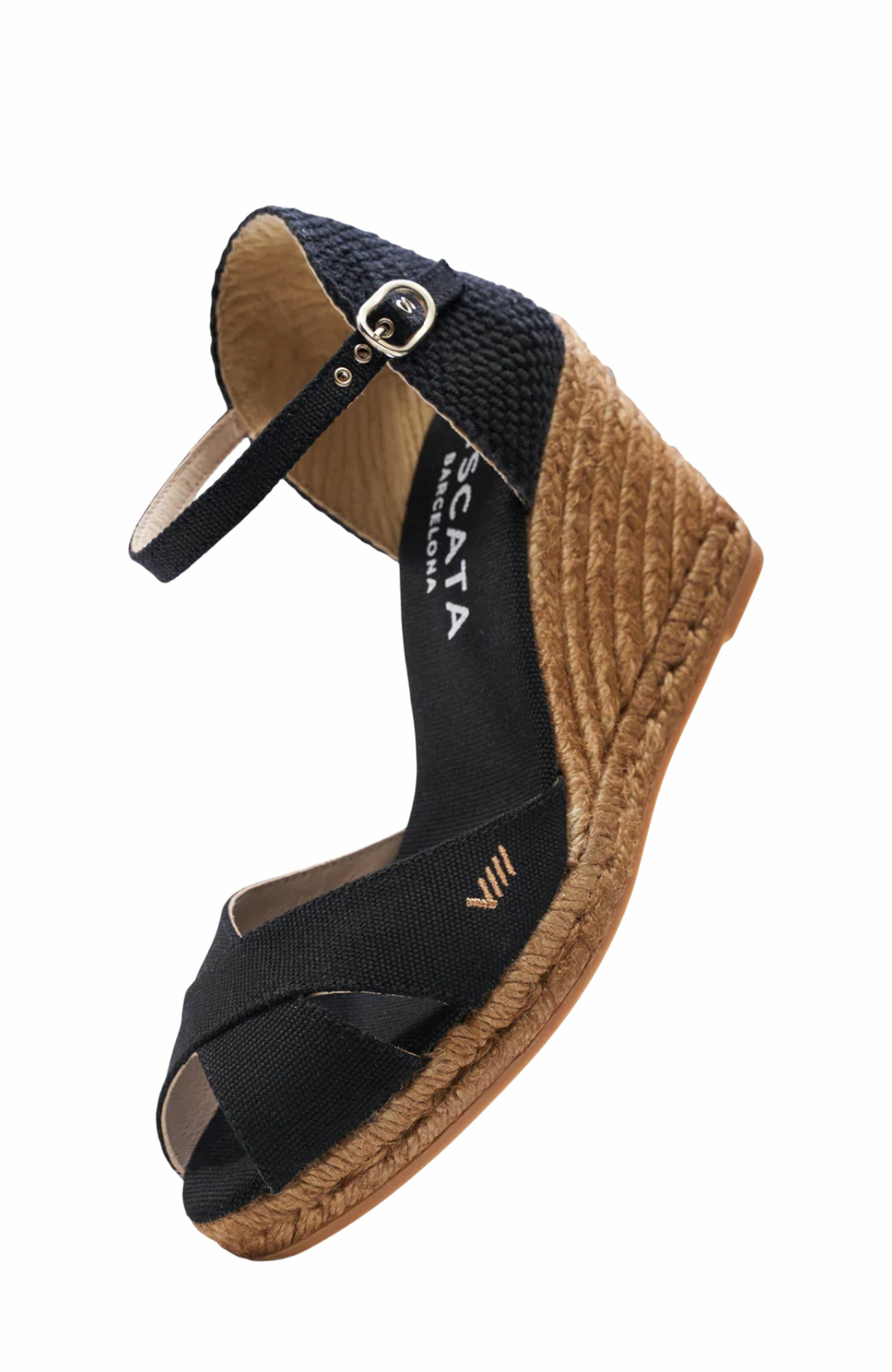 VISCATA Aiguablava Canvas Espadrille Sandal Wedges, Alternate, color, Black