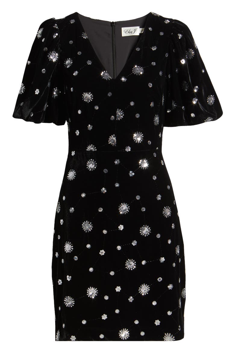 V-Neck Puff Sleeve Cocktail Dress, Alternate, color, BLACK