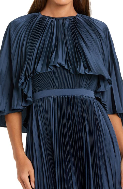 Mac Duggal Pleated Capelet A-line Cocktail Dress In Midnight