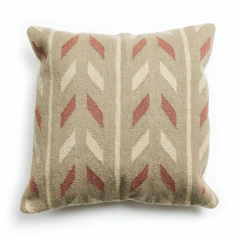 Ero Green Brown Geometric Pattern Hand-woven Jute Cotton Pillow - Cover Only
