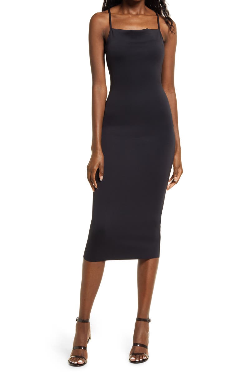 Good American Spaghetti Scuba Knit Midi Dress, Main, color,