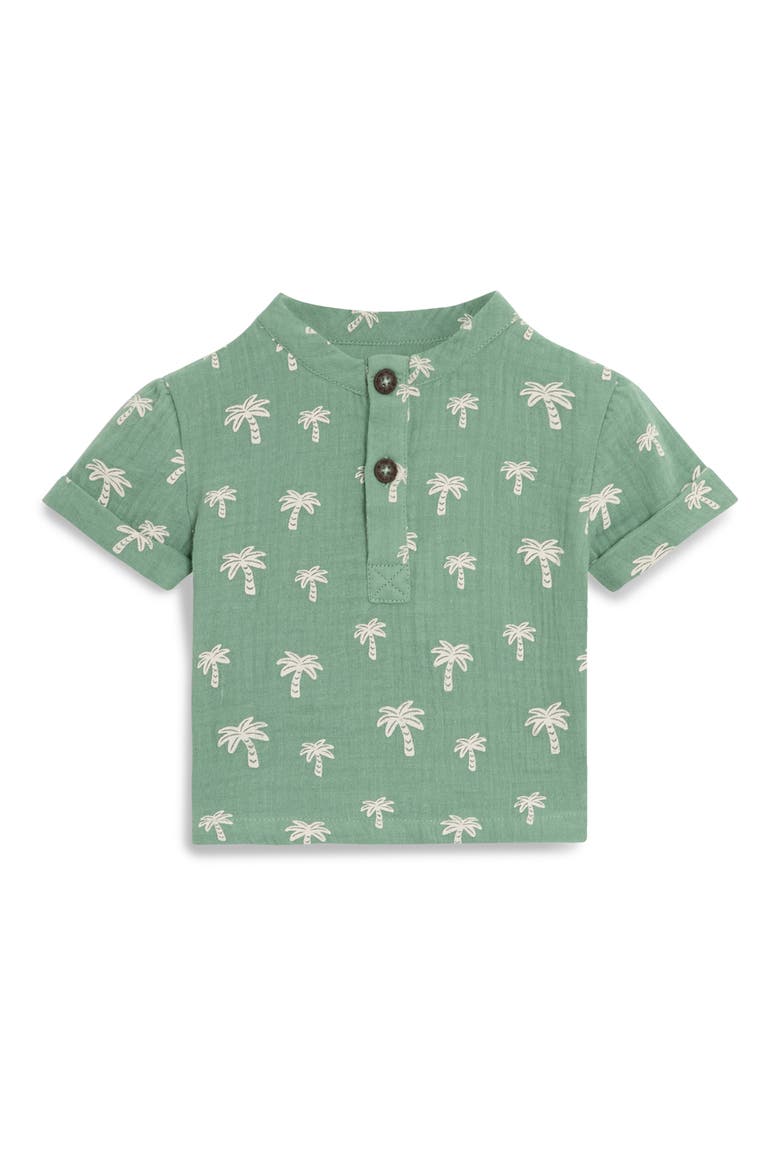 Palm Tree Cotton Gauze Henley & Shorts Set, Alternate, color, KHAKI