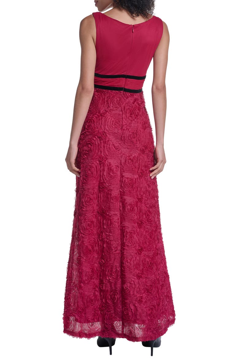 Floral Bow Waist Sleeveless Gown, Alternate, color, CHERRY