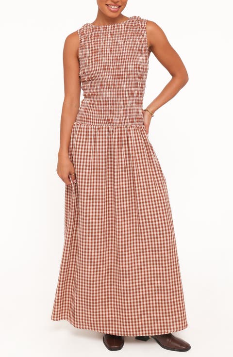 Maleny Gingham Smocked Maxi Dress