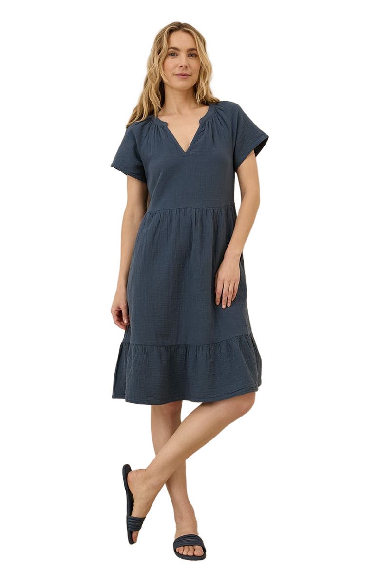 Pact Organic Cotton Coastal Double Gauze Breezy Dress, Main, color, French Navy