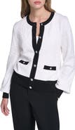 KARL LAGERFELD PARIS Jacquard Pattern Crewneck Cardigan