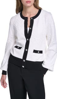 KARL LAGERFELD PARIS Jacquard Pattern Crewneck Cardigan