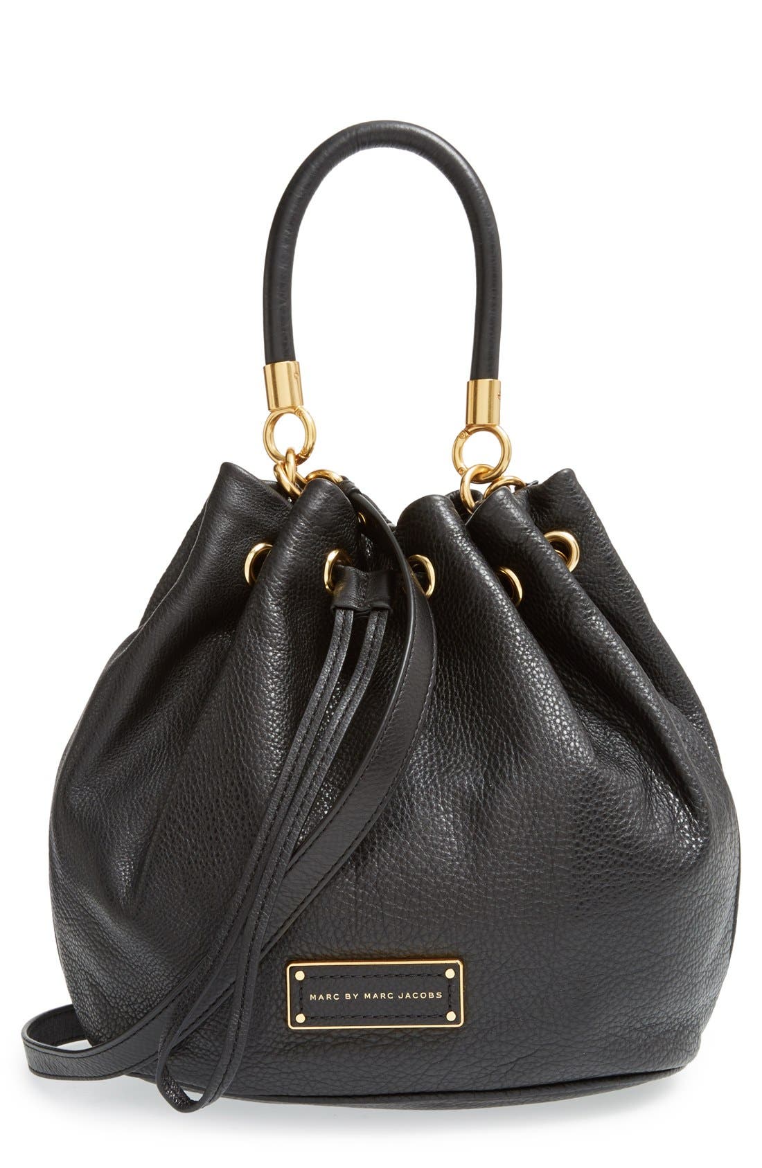 MARC BY MARC JACOBS 'Too Hot to Handle' Leather Bucket Bag, Main, color, BLACK