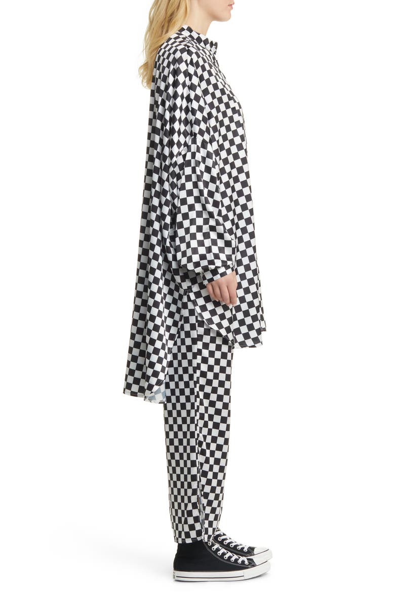 Checkerboard Button-Up Satin Shirt & Pants Set, Alternate, color, CHECKERBOARD