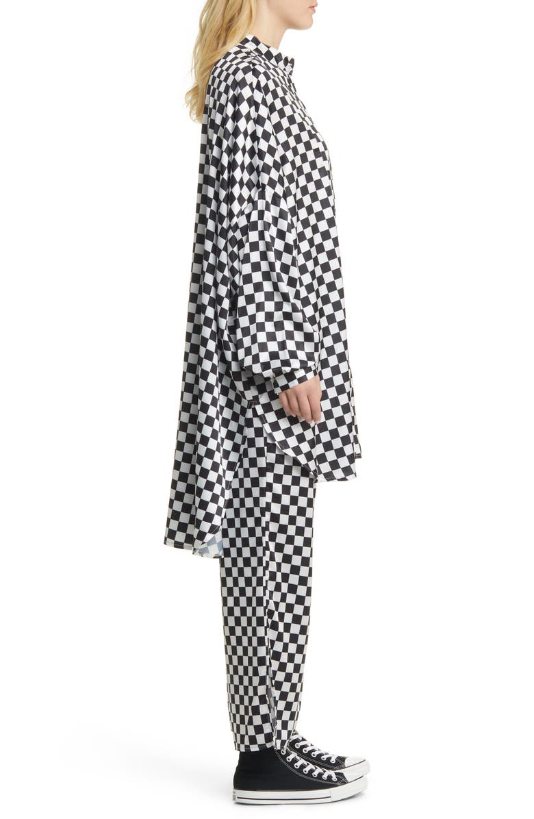 Dressed in Lala Checkerboard Button-Up Satin Shirt & Pants Set, Alternate, color, Checkerboard