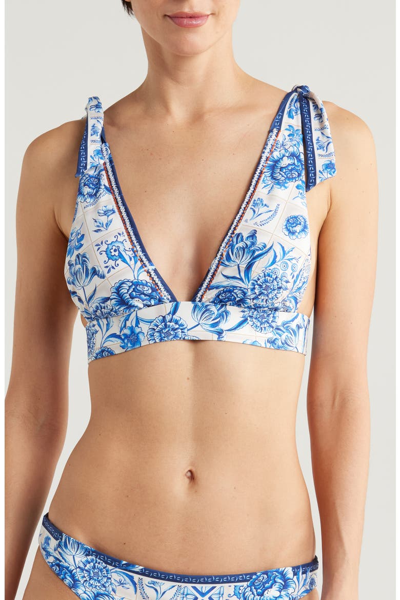 Laurie Azure Tie Strap Bikini Top, Main, color, BLUE MULTICOLOR