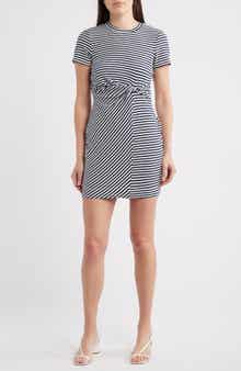 Striped Twist Detail Stretch Cotton T-Shirt Dress