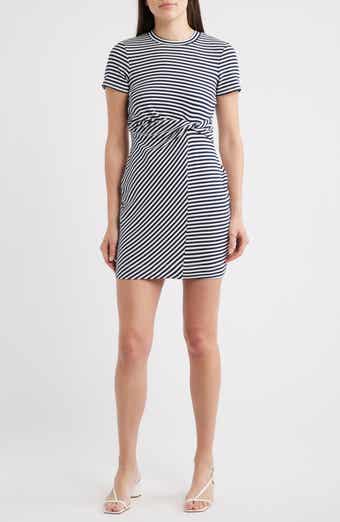 Striped Twist Detail Stretch Cotton T-Shirt Dress