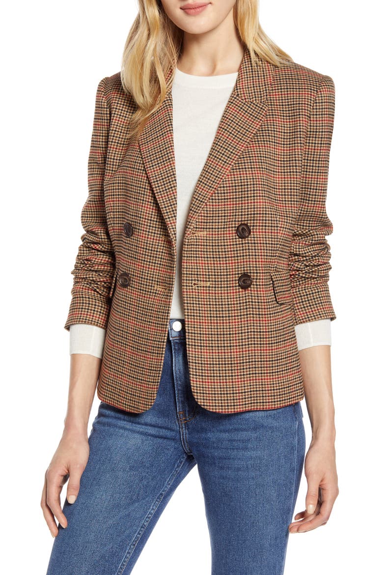 x Atlantic-Pacific Plaid Blazer (Nordstrom Exclusive), Main, color, BEIGE MULTI HOUNDSTOOTH