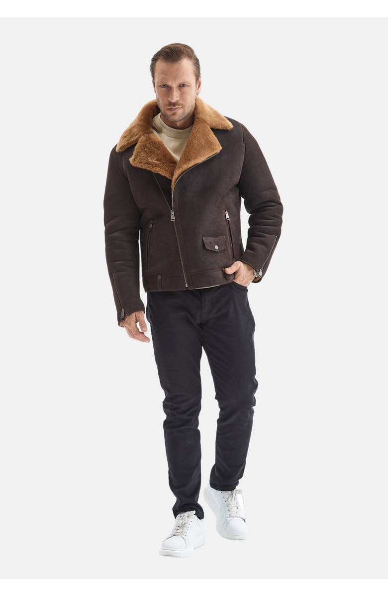 Furniq UK Shearling Jacket, Alternate, color, Brown