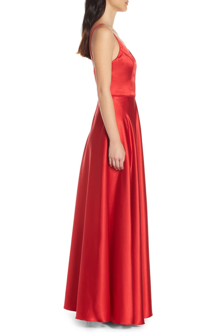Double Strap Satin Evening Gown, Alternate, color, RED
