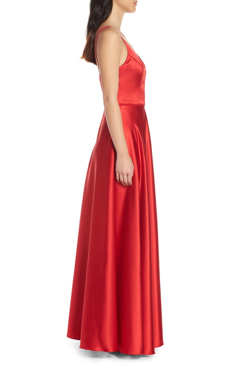 Sequin Hearts Double Strap Satin Evening Gown, Alternate, color,
