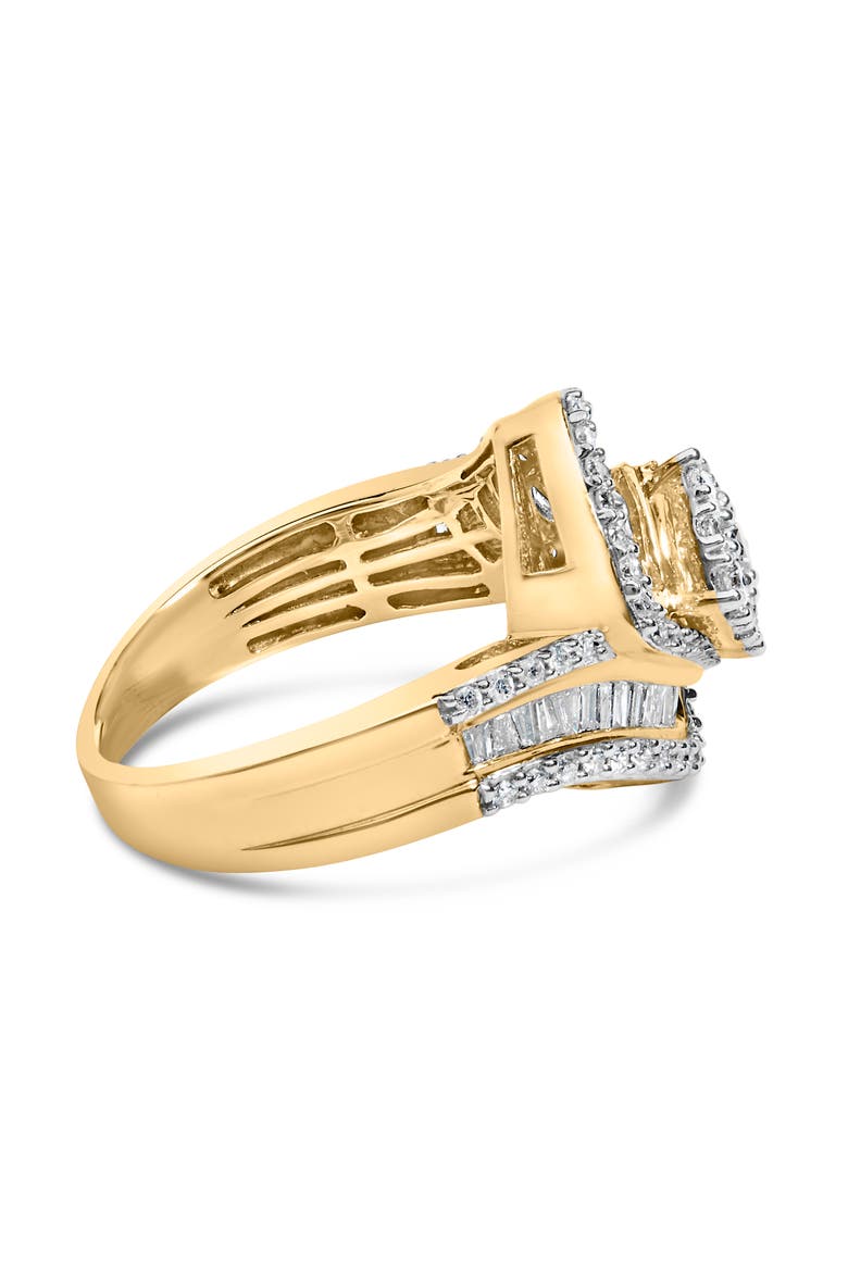14K Yellow Gold 1.0 Cttw Baguette and Round Diamond Cluster Swirl Ring, Alternate, color, Yellow