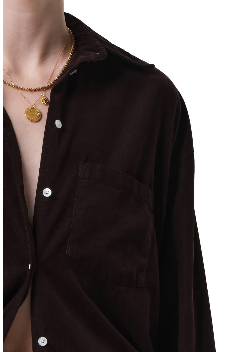 Kayla Oversize Corduroy Button-Up Shirt, Alternate, color, BARRISTER DARK BROWN