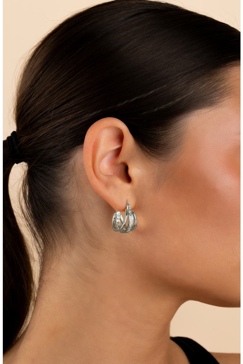 Concepcion Triple Row Cubic Zirconia Hoop Earrings, Alternate, color, SILVER