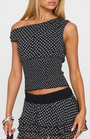 Princess Polly Ready To Party One-Shoulder Polka Dot Top