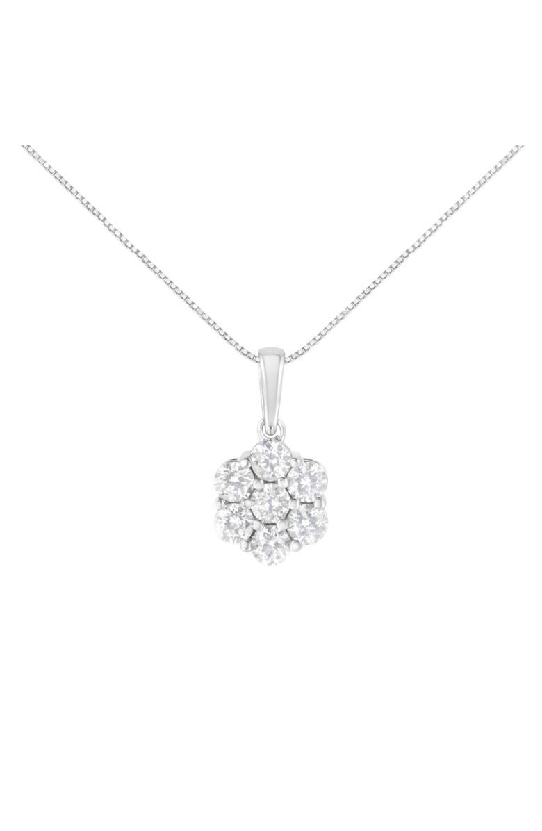 Haus of Brilliance 14K White Gold 2.00 Cttw Brilliant Diamond 7 Stone Flower Cluster Pendant Necklace, Main, color, White