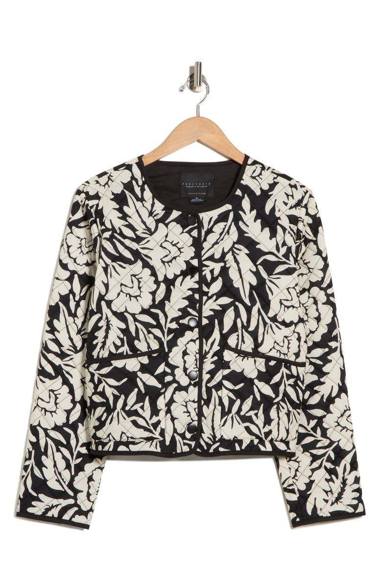 Sanctuary Floral Quilted Jacket, Main, color, Fever Tree Black