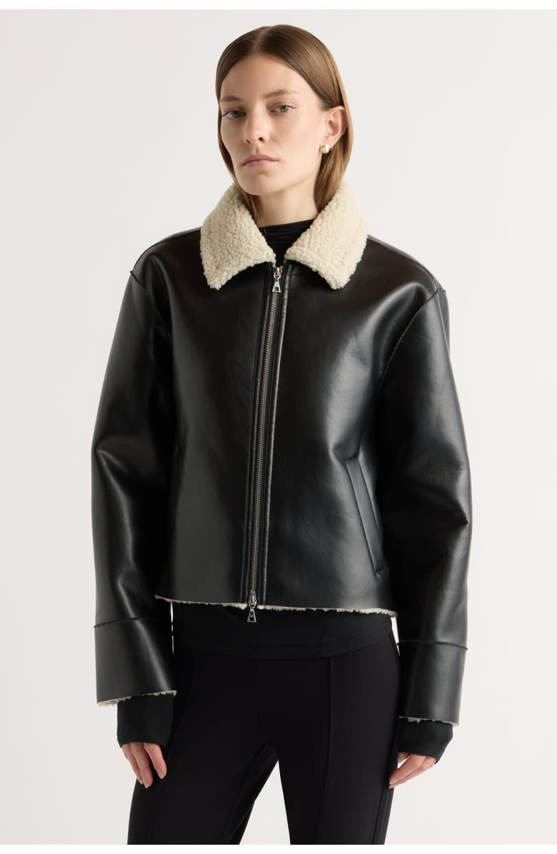 Modern Citizen Bonnie Shearling-Collar Coat, Main, color, Black
