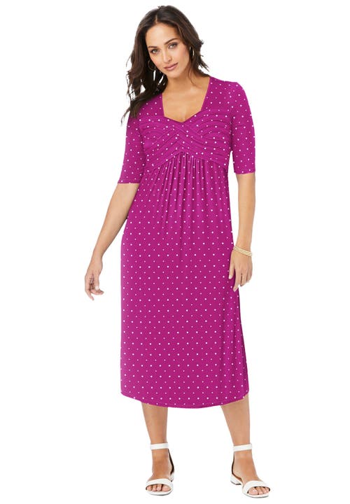 Jessica London Stretch Knit Pleated Front Dress In Pink