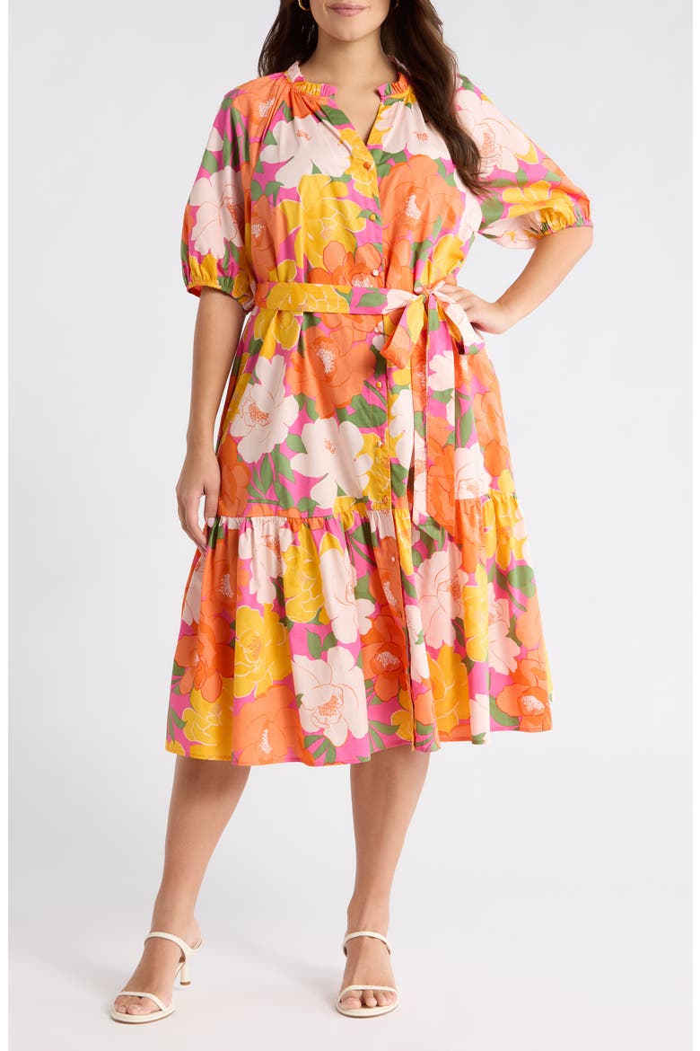 Milley Floral Wynette Tiered Midi Dress, Main, color, PINK-ORG-MUL