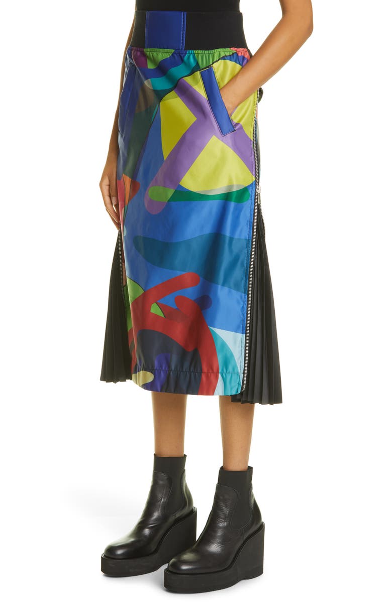 Sacai x KAWS MA-1 Print Side Pleated Skirt, Alternate, color,