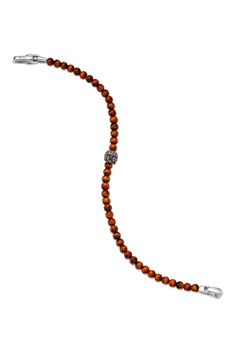 Memento Mori Skull Bracelet in Sterling Silver with Tiger's Eye and Cognac Diamonds, Alternate, color, STERLING SILVER