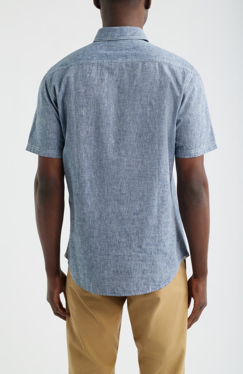 James Campbell Formosa Regular Fit Short Sleeve Cotton & Linen Sport Shirt, Alternate, color, Navy