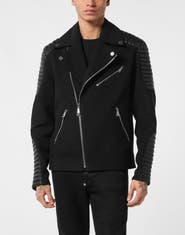 PHILIPP PLEIN Wool Biker Jacket With Leather Inserts Men
