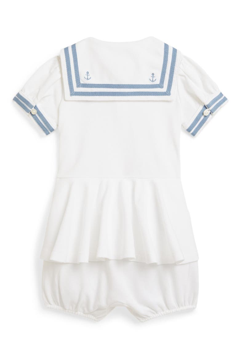 Polo Pony Stretch Cotton Mesh Dress Bodysuit, Alternate, color, WHITE