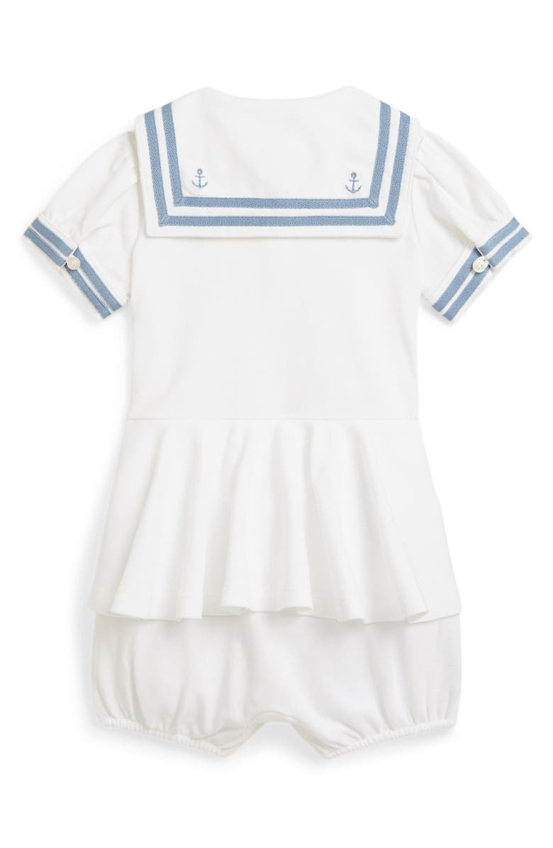 Ralph Lauren Polo Pony Stretch Cotton Mesh Dress Bodysuit, Alternate, color, White