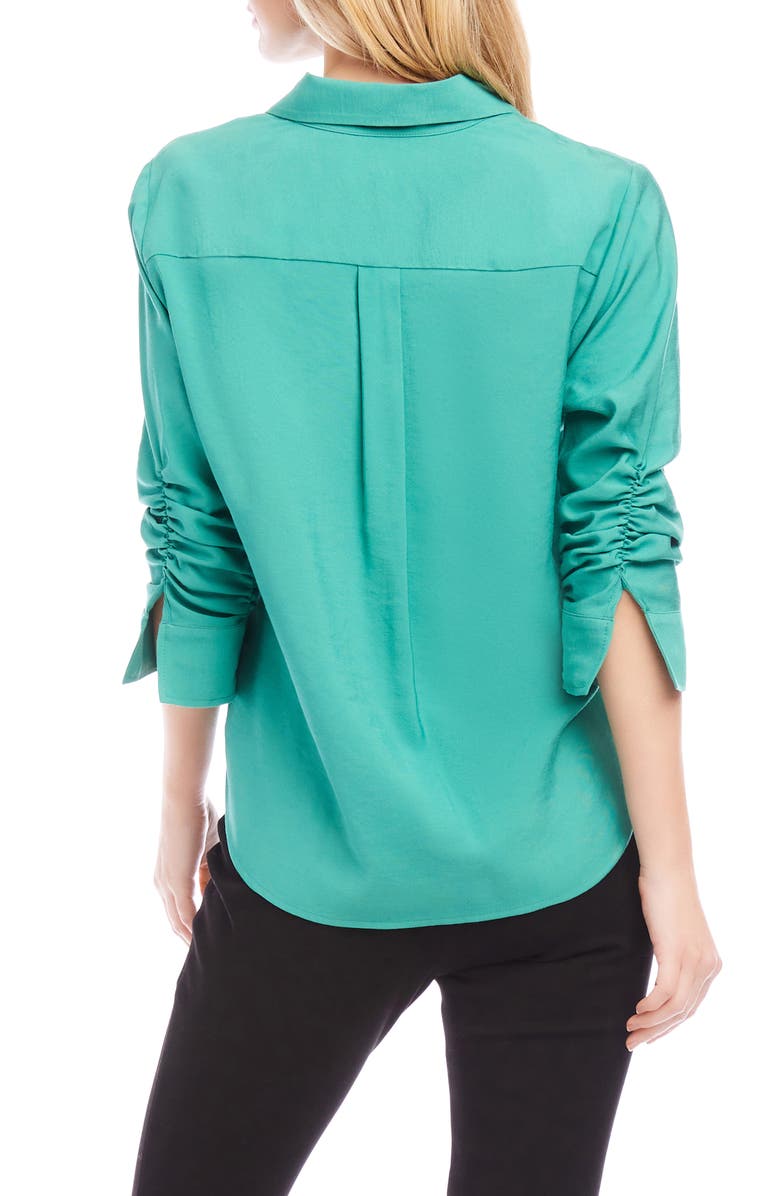 Karen Kane Ruched Sleeve Button-Up Shirt, Alternate, color, Gls