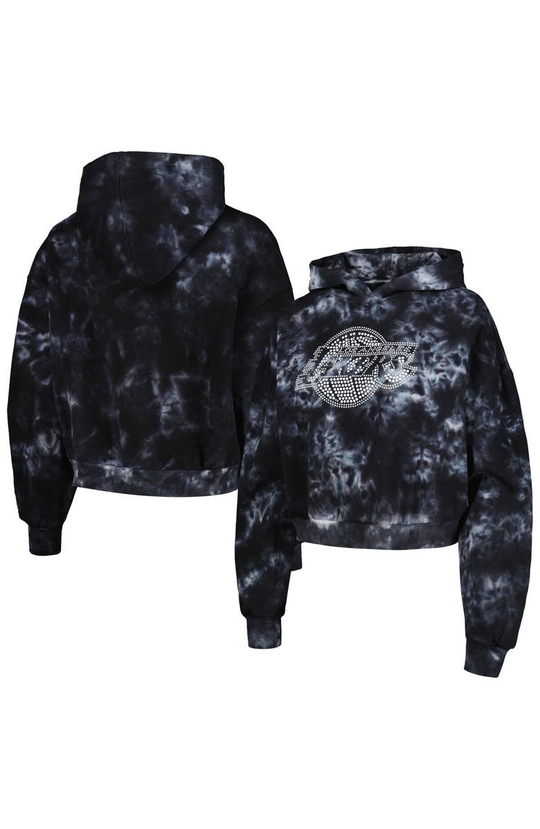 THE WILD COLLECTIVE Women's The Wild Collective Black Los Angeles Lakers Tie-Dye Cropped Pullover Hoodie, Main, color, Black