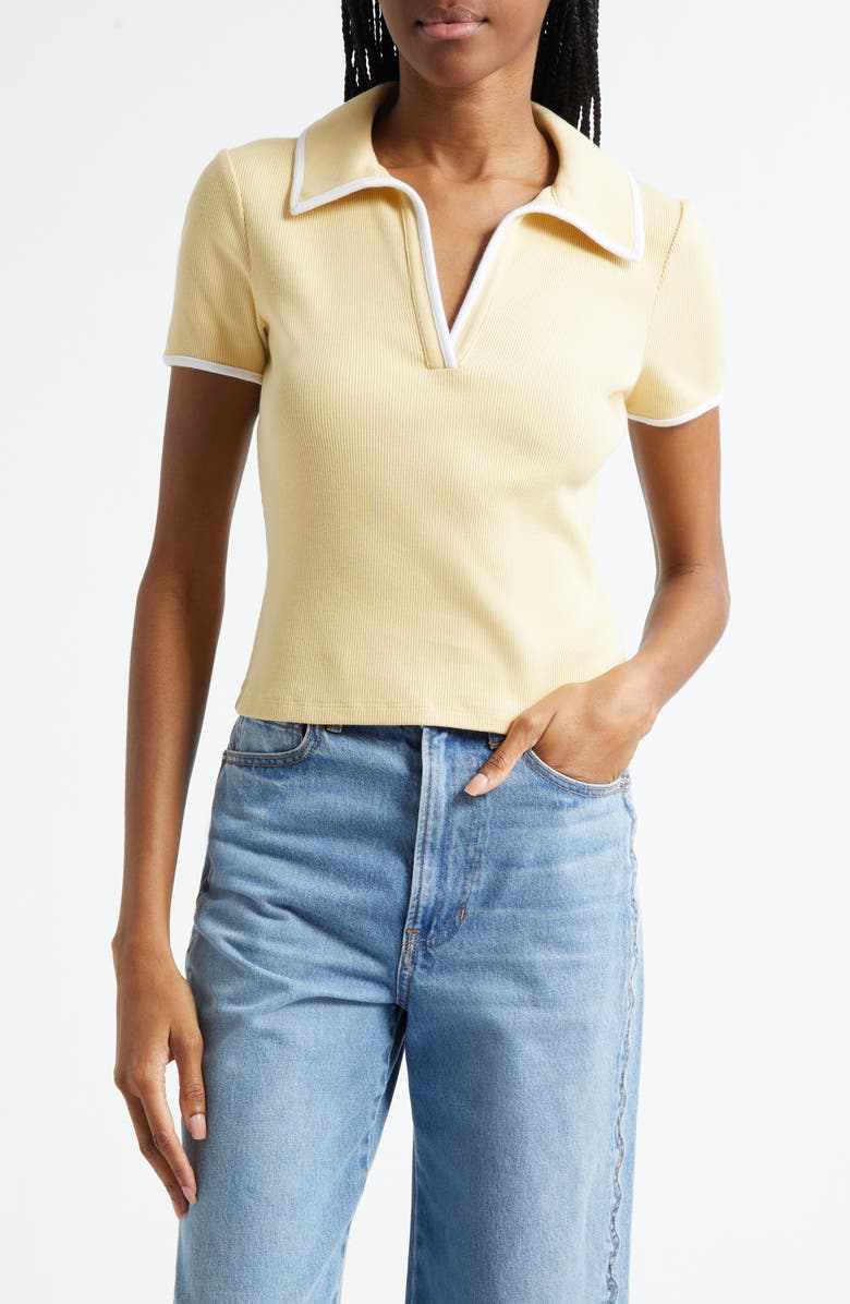 Veronica Beard Kearney Contrast Trim Rib Polo, Main, color, Chamomile