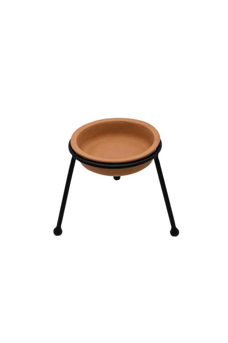 Splatter Planter Saucer & Stand Black Metal & Tan Terracotta, Alternate, color, Beige