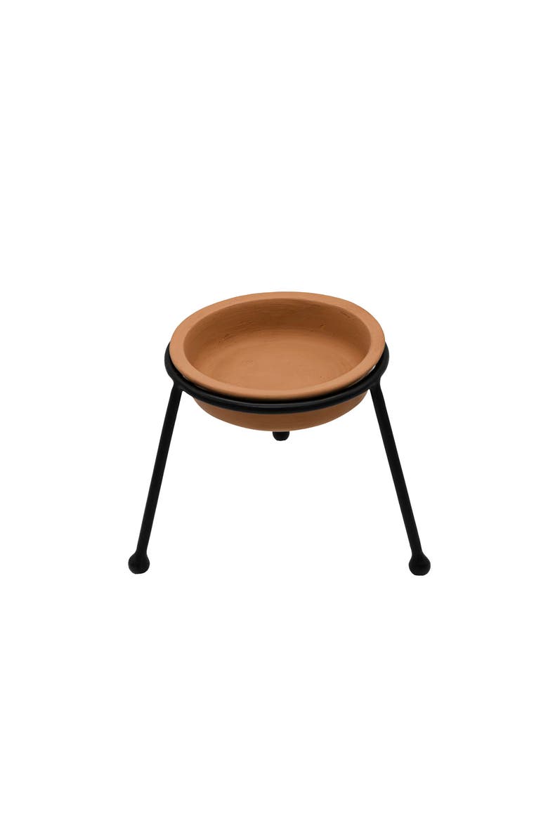 Foreside Home and Garden Splatter Planter Saucer & Stand Black Metal & Tan Terracotta, Alternate, color, Beige